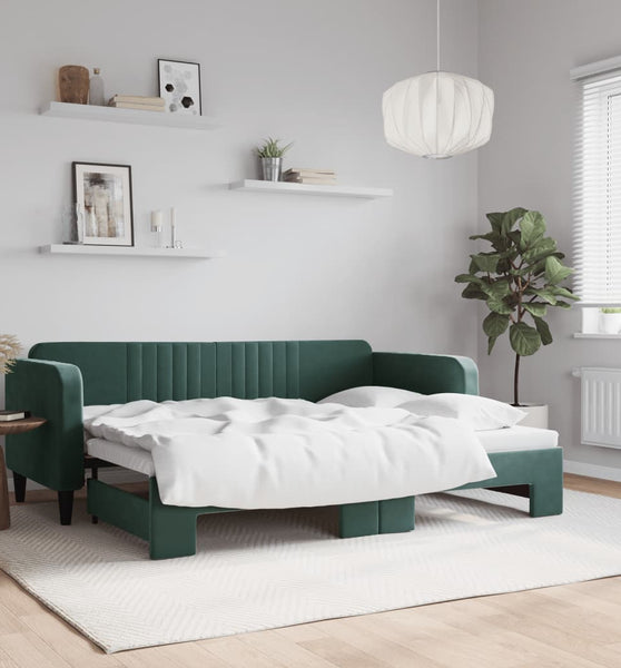Tagesbett Ausziehbar Dunkelgrün 80x200 cm Samt
