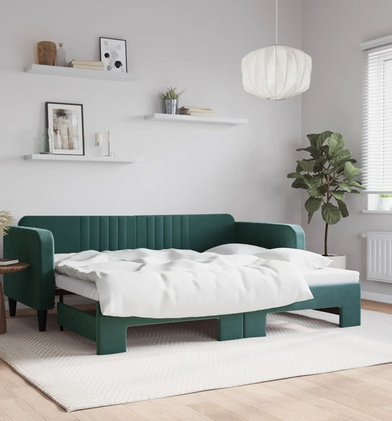 Tagesbett Ausziehbar Dunkelgrün 90x200 cm Samt