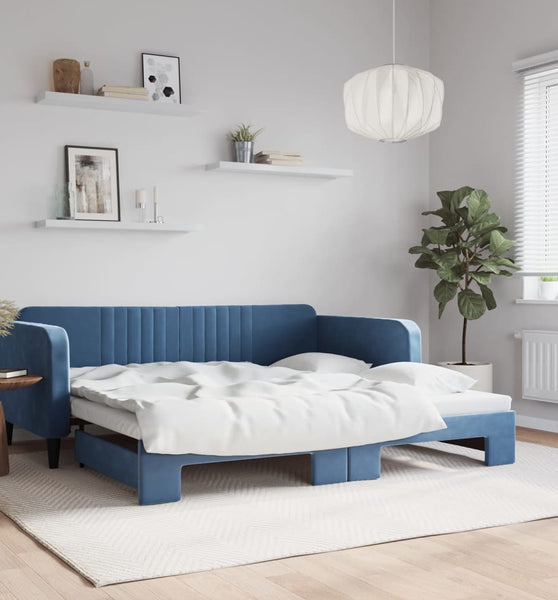 Tagesbett Ausziehbar Blau 100x200 cm Samt