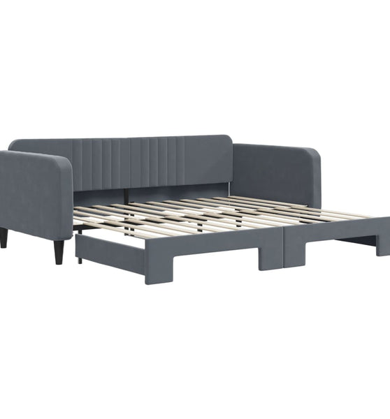 Tagesbett Ausziehbar Dunkelgrau 100x200 cm Samt