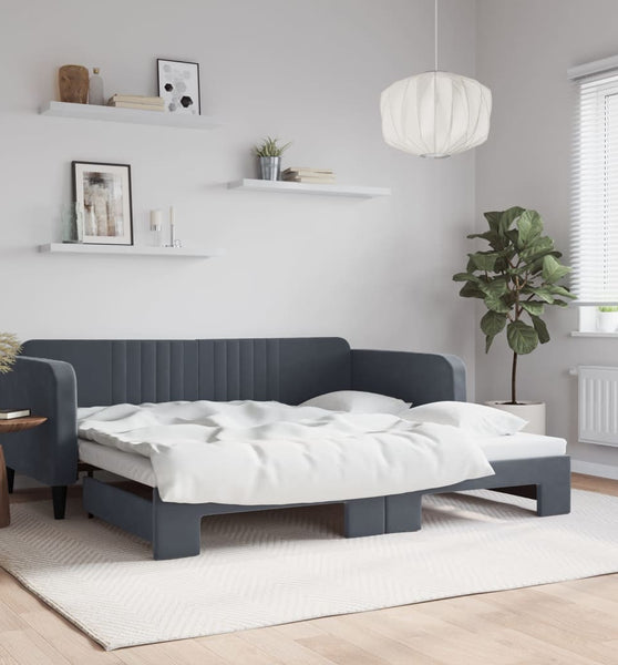 Tagesbett Ausziehbar Dunkelgrau 100x200 cm Samt