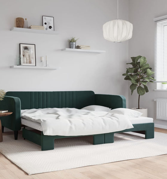 Tagesbett Ausziehbar Dunkelgrün 100x200 cm Samt