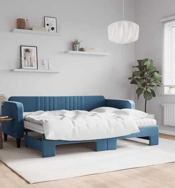 Tagesbett Ausziehbar mit Matratzen Blau 80x200 cm Samt