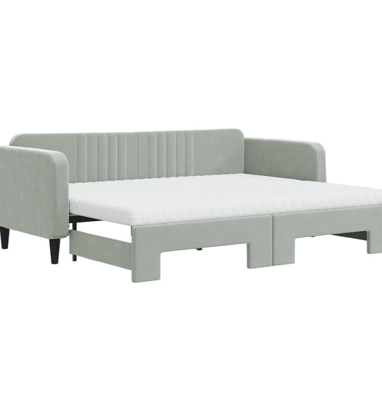 Tagesbett Ausziehbar mit Matratzen Hellgrau 80x200 cm Samt