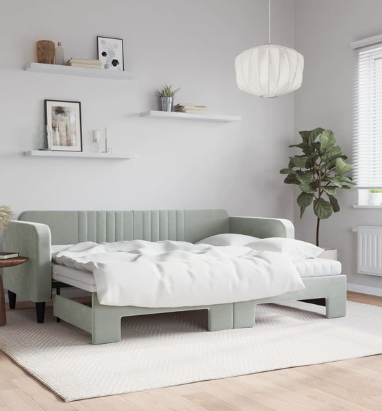 Tagesbett Ausziehbar mit Matratzen Hellgrau 80x200 cm Samt