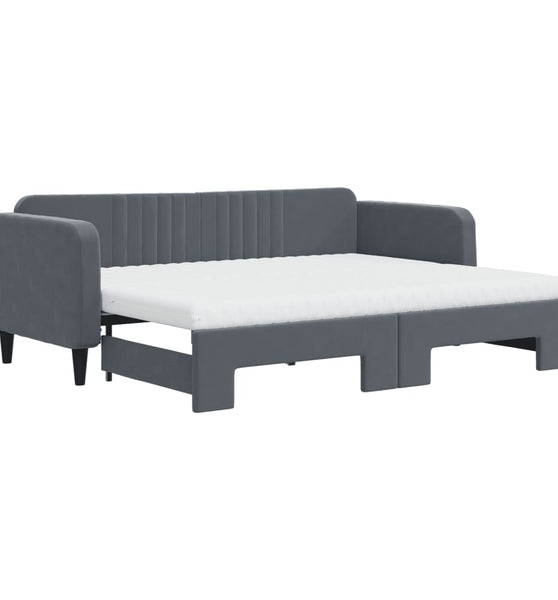 Tagesbett Ausziehbar mit Matratzen Dunkelgrau 80x200 cm Samt