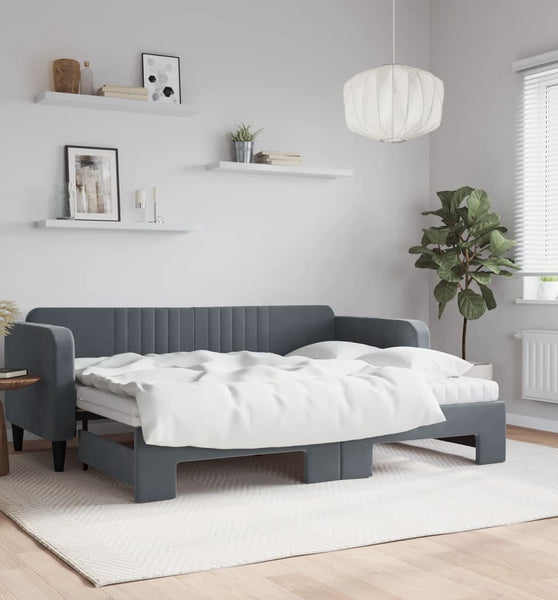 Tagesbett Ausziehbar mit Matratzen Dunkelgrau 80x200 cm Samt