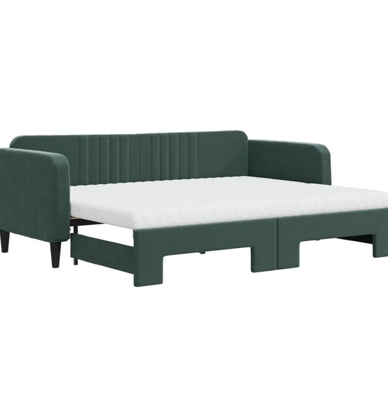Tagesbett Ausziehbar mit Matratzen Dunkelgrün 80x200 cm Samt