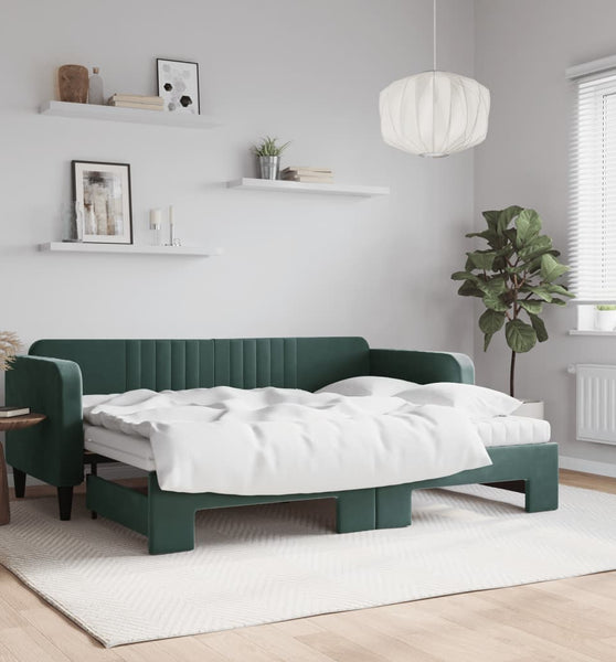 Tagesbett Ausziehbar mit Matratzen Dunkelgrün 80x200 cm Samt