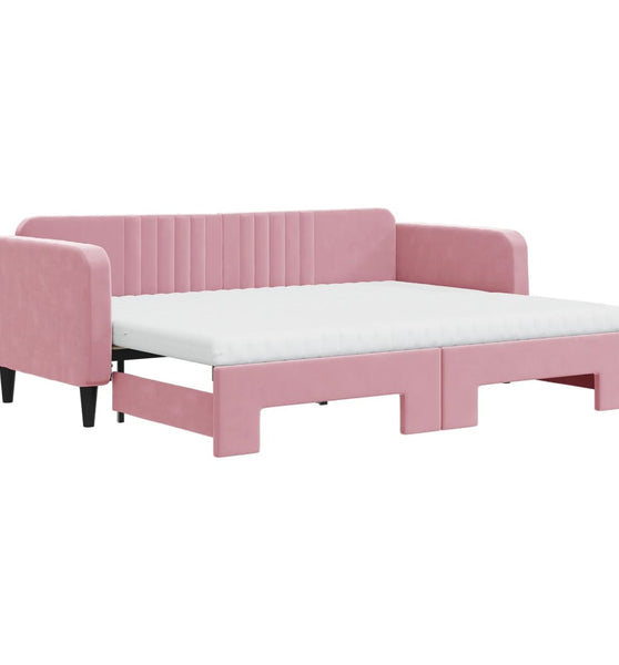 Tagesbett Ausziehbar mit Matratzen Rosa 80x200 cm Samt