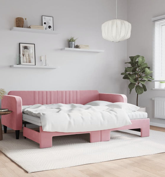 Tagesbett Ausziehbar mit Matratzen Rosa 80x200 cm Samt
