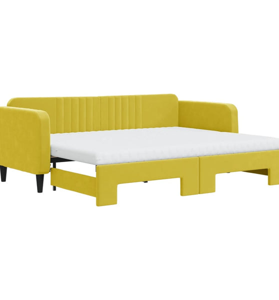 Tagesbett Ausziehbar mit Matratzen Gelb 80x200 cm Samt