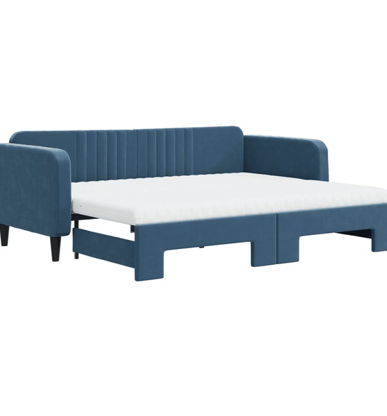 Tagesbett Ausziehbar mit Matratzen Blau 90x200 cm Samt
