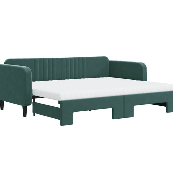 Tagesbett Ausziehbar mit Matratzen Dunkelgrün 90x200 cm Samt