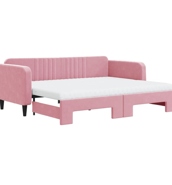 Tagesbett Ausziehbar mit Matratzen Rosa 90x200 cm Samt