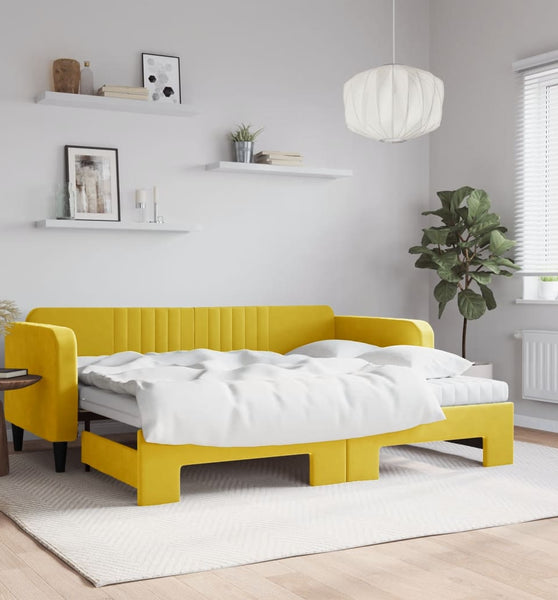 Tagesbett Ausziehbar mit Matratzen Gelb 90x200 cm Samt
