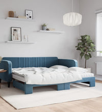 Tagesbett Ausziehbar mit Matratzen Blau 100x200 cm Samt