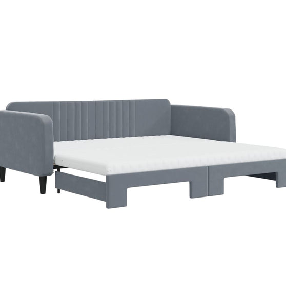 Tagesbett Ausziehbar mit Matratzen Dunkelgrau 100x200 cm Samt