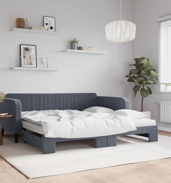 Tagesbett Ausziehbar mit Matratzen Dunkelgrau 100x200 cm Samt