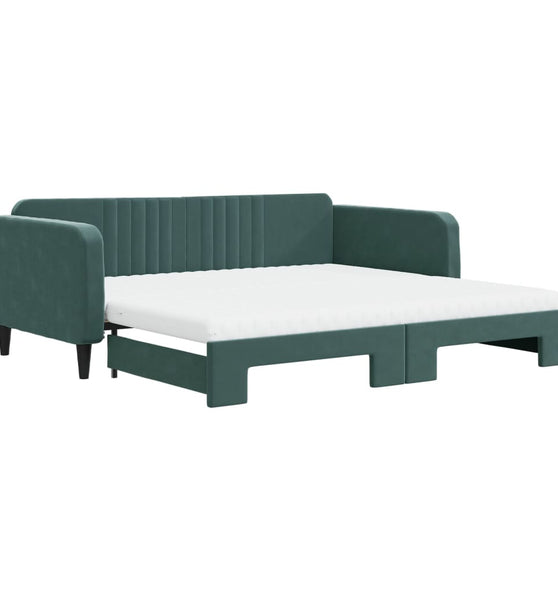 Tagesbett Ausziehbar mit Matratzen Dunkelgrün 100x200 cm Samt