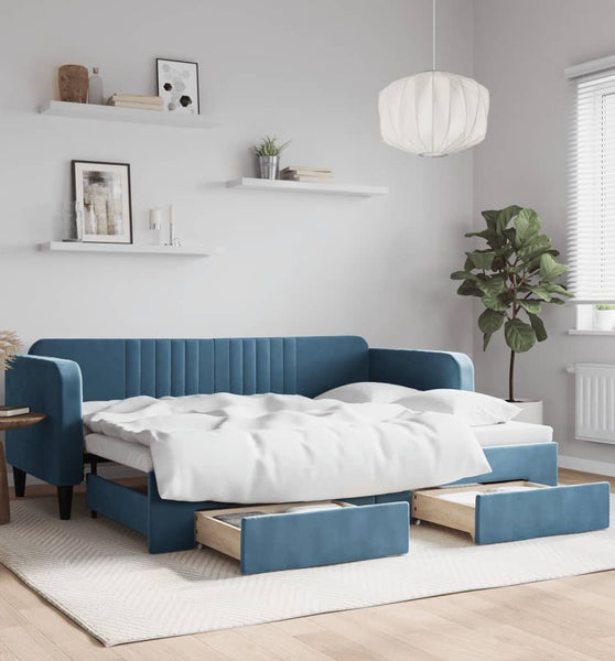 Tagesbett Ausziehbar mit Schubladen Blau 80x200 cm Samt