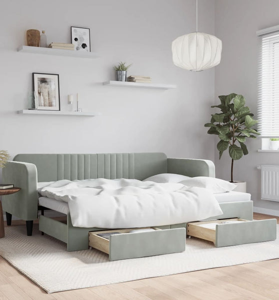 Tagesbett Ausziehbar mit Schubladen Hellgrau 80x200 cm Samt