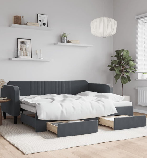 Tagesbett Ausziehbar mit Schubladen Dunkelgrau 80x200 cm Samt