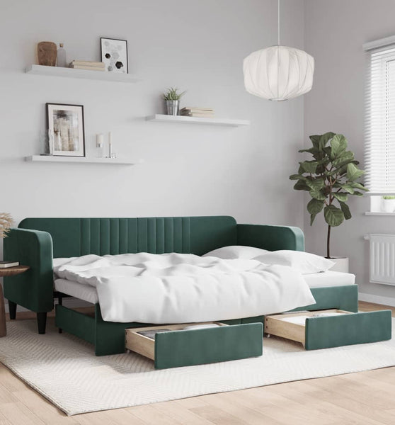 Tagesbett Ausziehbar mit Schubladen Dunkelgrün 80x200 cm Samt