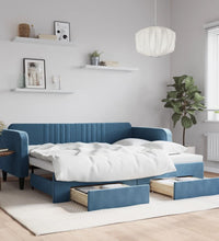 Tagesbett Ausziehbar mit Schubladen Blau 90x200 cm Samt