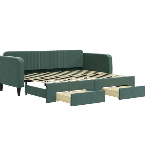 Tagesbett Ausziehbar mit Schubladen Dunkelgrün 90x200 cm Samt