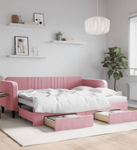 Tagesbett Ausziehbar mit Schubladen Rosa 90x200 cm Samt