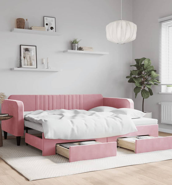 Tagesbett Ausziehbar mit Schubladen Rosa 90x200 cm Samt