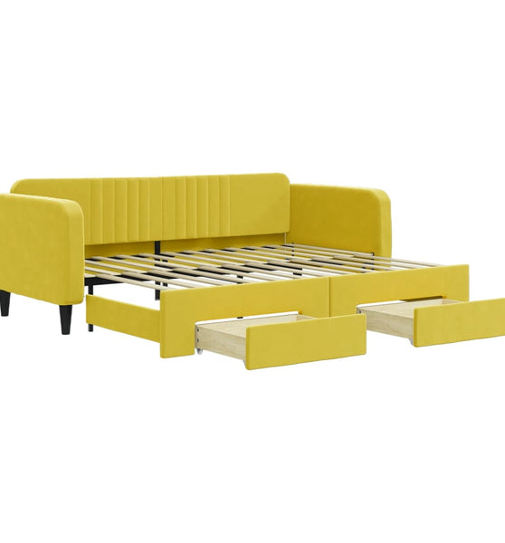 Tagesbett Ausziehbar mit Schubladen Gelb 90x200 cm Samt