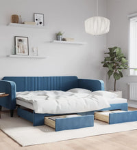 Tagesbett Ausziehbar mit Schubladen Blau 100x200 cm Samt