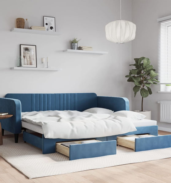 Tagesbett Ausziehbar mit Schubladen Blau 100x200 cm Samt