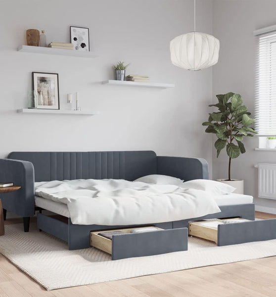 Tagesbett Ausziehbar mit Schubladen Dunkelgrau 100x200 cm Samt