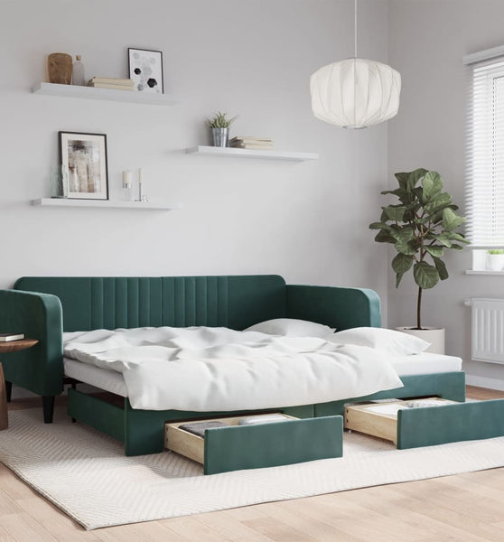 Tagesbett Ausziehbar mit Schubladen Dunkelgrün 100x200 cm Samt