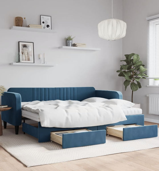 Tagesbett Ausziehbar mit Schubladen Blau 80x200 cm Samt