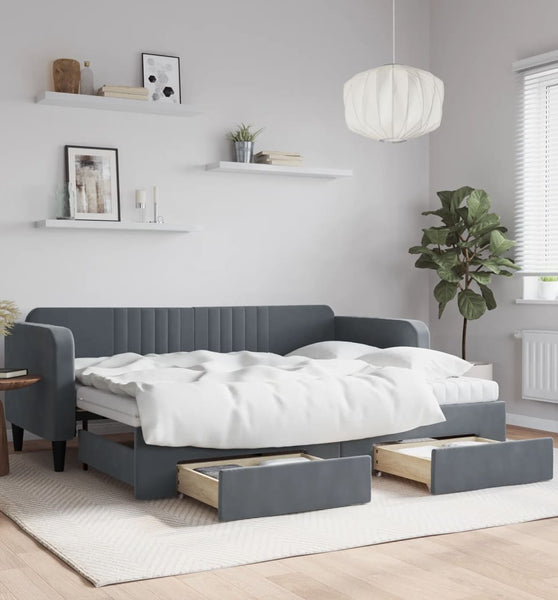 Tagesbett Ausziehbar mit Schubladen Dunkelgrau 80x200 cm Samt