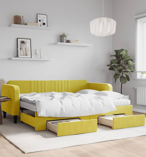 Tagesbett Ausziehbar mit Schubladen Gelb 80x200 cm Samt
