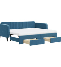 Tagesbett Ausziehbar mit Schubladen Blau 90x200 cm Samt