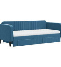 Tagesbett Ausziehbar mit Schubladen Blau 90x200 cm Samt