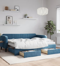 Tagesbett Ausziehbar mit Schubladen Blau 90x200 cm Samt