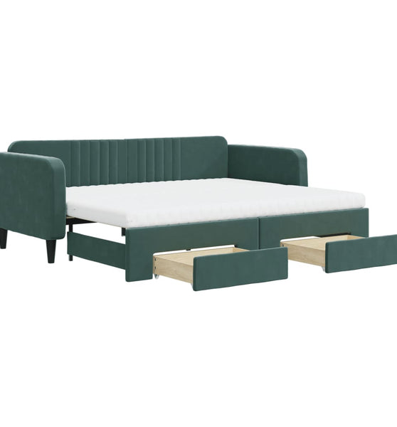 Tagesbett Ausziehbar mit Schubladen Dunkelgrün 90x200 cm Samt