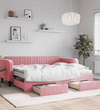 Tagesbett Ausziehbar mit Schubladen Rosa 90x200 cm Samt