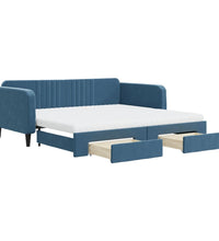 Tagesbett Ausziehbar mit Schubladen Blau 100x200 cm Samt