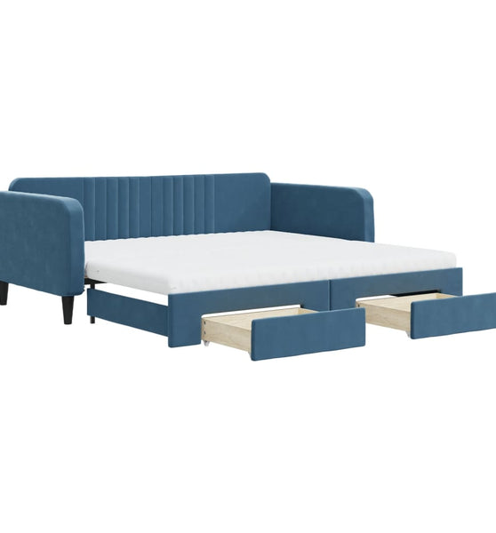 Tagesbett Ausziehbar mit Schubladen Blau 100x200 cm Samt
