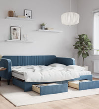 Tagesbett Ausziehbar mit Schubladen Blau 100x200 cm Samt