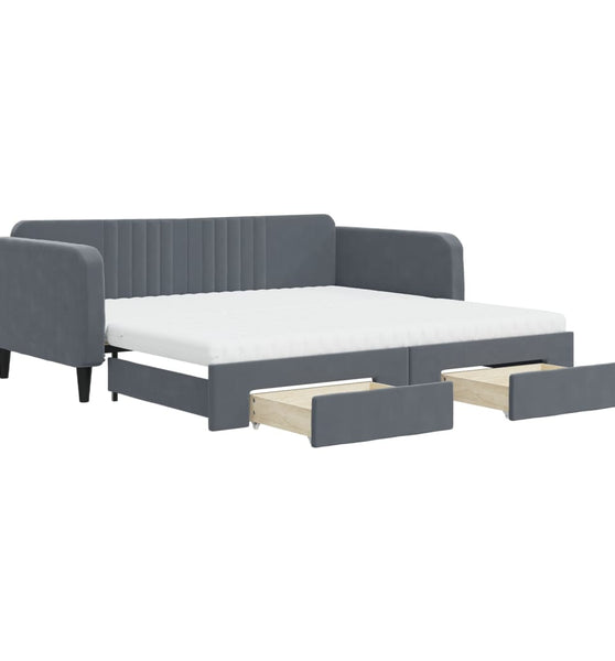 Tagesbett Ausziehbar mit Schubladen Dunkelgrau 100x200 cm Samt