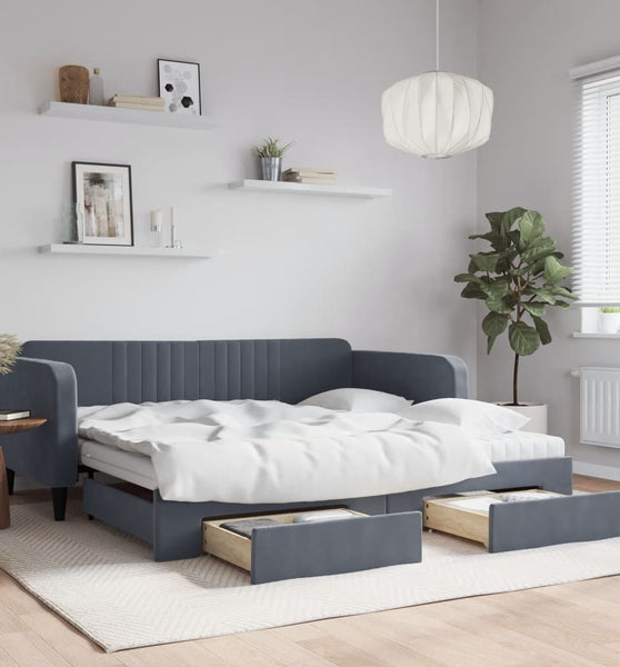 Tagesbett Ausziehbar mit Schubladen Dunkelgrau 100x200 cm Samt